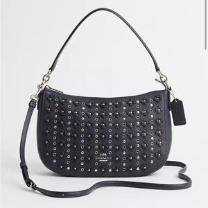 Coach navy chelsea with silver rivets and flowers